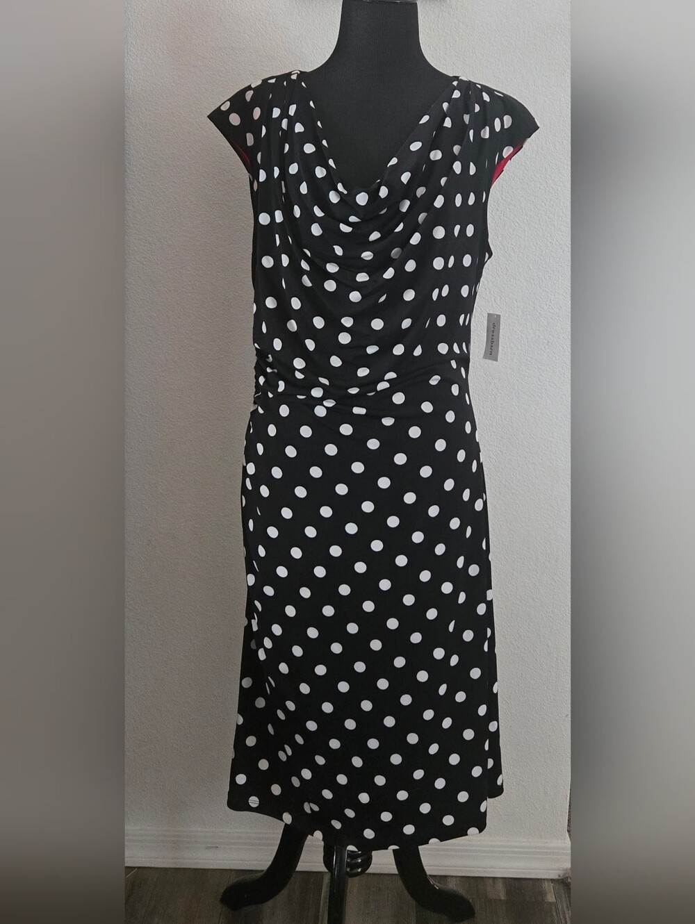 Dress Barn Black & White Polka Dot Cowl Neck Dress